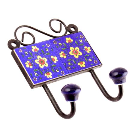 Navy Blue Yellow Tiny Flower Ceramic Tiles Hooks Online